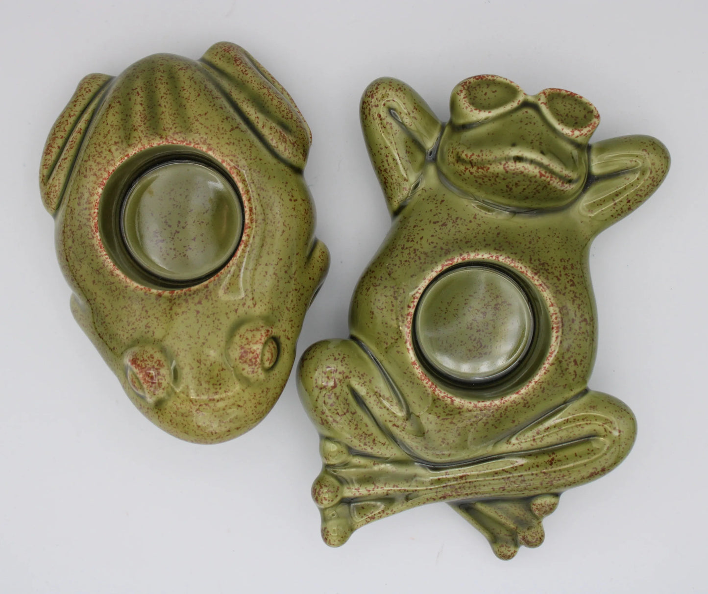 Retired Set of 2 Party Lite Green Floating Frogs Candle Holder
