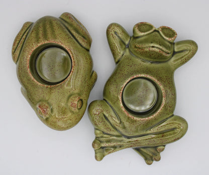 Retired Set of 2 Party Lite Green Floating Frogs Candle Holder
