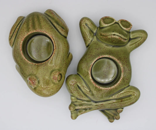 Retired Set of 2 Party Lite Green Floating Frogs Candle Holder