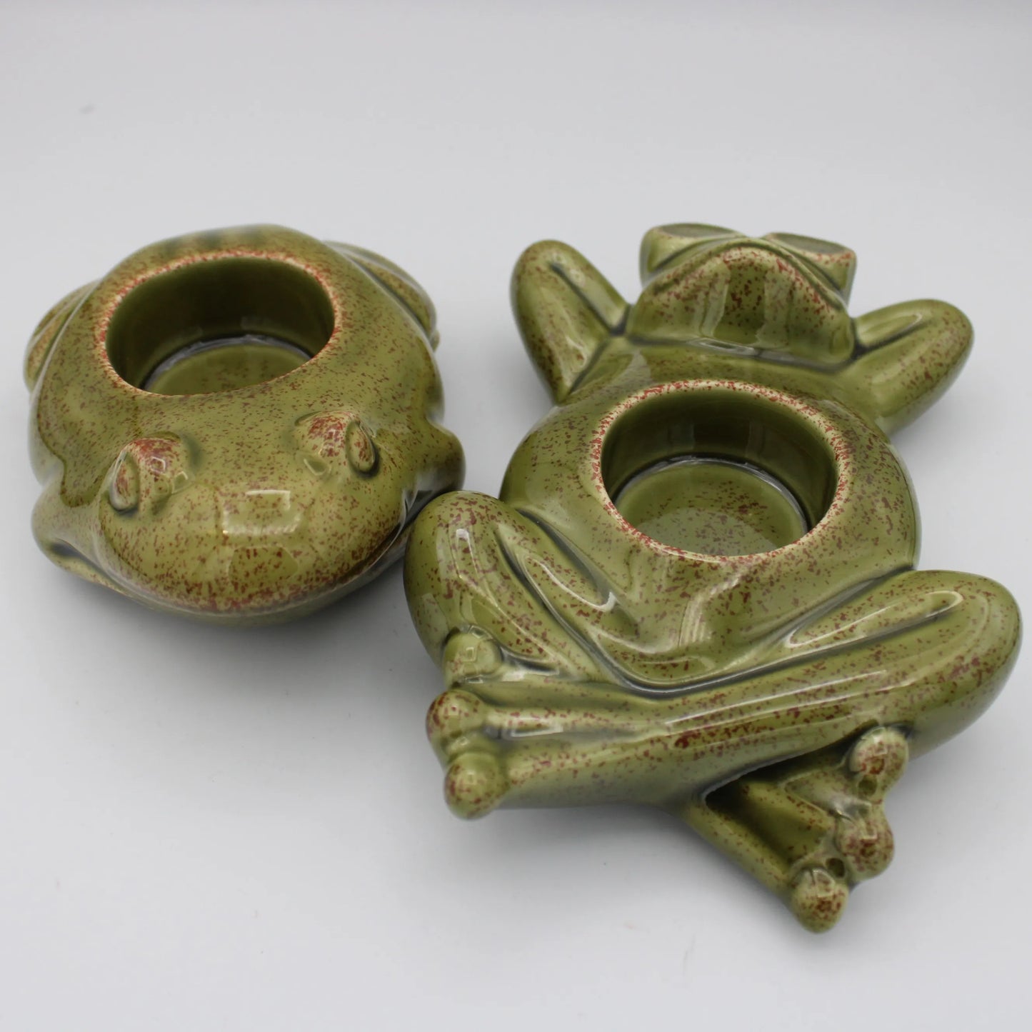 Retired Set of 2 Party Lite Green Floating Frogs Candle Holder