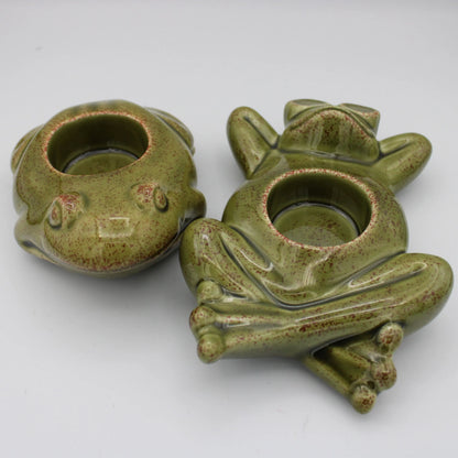 Retired Set of 2 Party Lite Green Floating Frogs Candle Holder