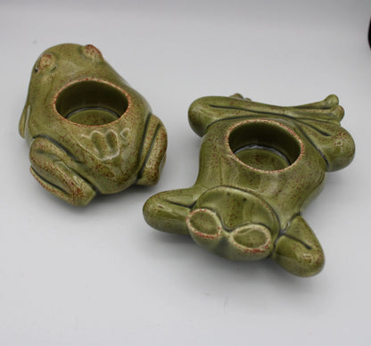 Retired Set of 2 Party Lite Green Floating Frogs Candle Holder