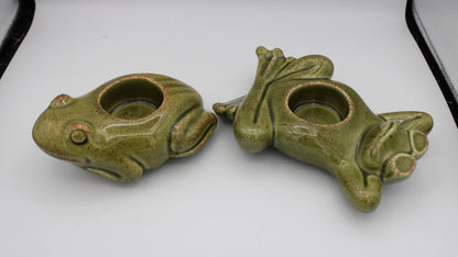 Retired Set of 2 Party Lite Green Floating Frogs Candle Holder