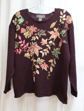 Load image into Gallery viewer, Design, Lane Bryant - Eggplant Purple, Leaf Motif Embroidered Pullover Sweater - Size 18/20