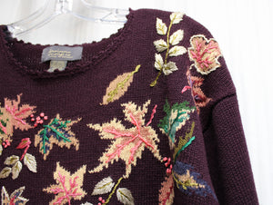 Design, Lane Bryant - Eggplant Purple, Leaf Motif Embroidered Pullover Sweater - Size 18/20