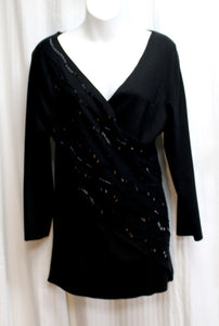 Vintage - Di Vita Di Luxe - Black Silk Blend Faux Wrap Knit Tunic - Size M