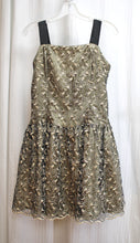 Load image into Gallery viewer, Vintage - Jessica McClintock - Black w/ Embroidered Gold Floral Lace Over Gold Satin Mini Party Dress - See Measurements 29&quot; Waist