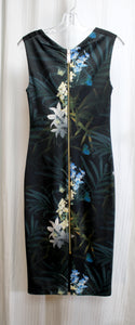 Ted Baker, London - Sleeveless Black "Twilight Orchid" Floral Full Zip Back Dress - Size 2