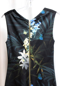 Ted Baker, London - Sleeveless Black "Twilight Orchid" Floral Full Zip Back Dress - Size 2