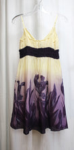 Load image into Gallery viewer, Max Studio - Adjustable Spaghetti Strap Yellow to Purple Ombre w/ Iris Flowers Mini Dress - Size XS