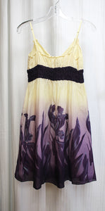 Max Studio - Adjustable Spaghetti Strap Yellow to Purple Ombre w/ Iris Flowers Mini Dress - Size XS