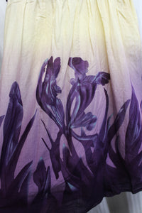 Max Studio - Adjustable Spaghetti Strap Yellow to Purple Ombre w/ Iris Flowers Mini Dress - Size XS