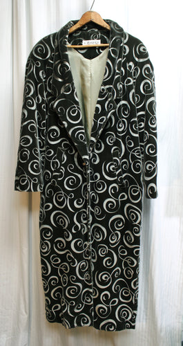 Vintage - Chayes - Dark Gray Green Velvet Swirl Embossed Coat - Size S