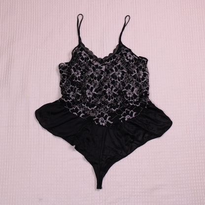 Vintage - Undercover Wear - Black Lace Teddy Bodysuit with a Ruffled Peplum Bottom - Size M