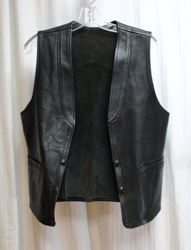 Vintage - Men's - Black Leather Vest - Size 18