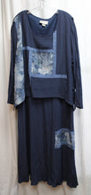 Load image into Gallery viewer, Vintage - S.L. Fashion - Bohemian Navy Blue Layered Flowy Dress w/ Patchwork, Floral Applique &amp; Greek Key Trim Detailing - Size 22W (See Measurements, Vintage)