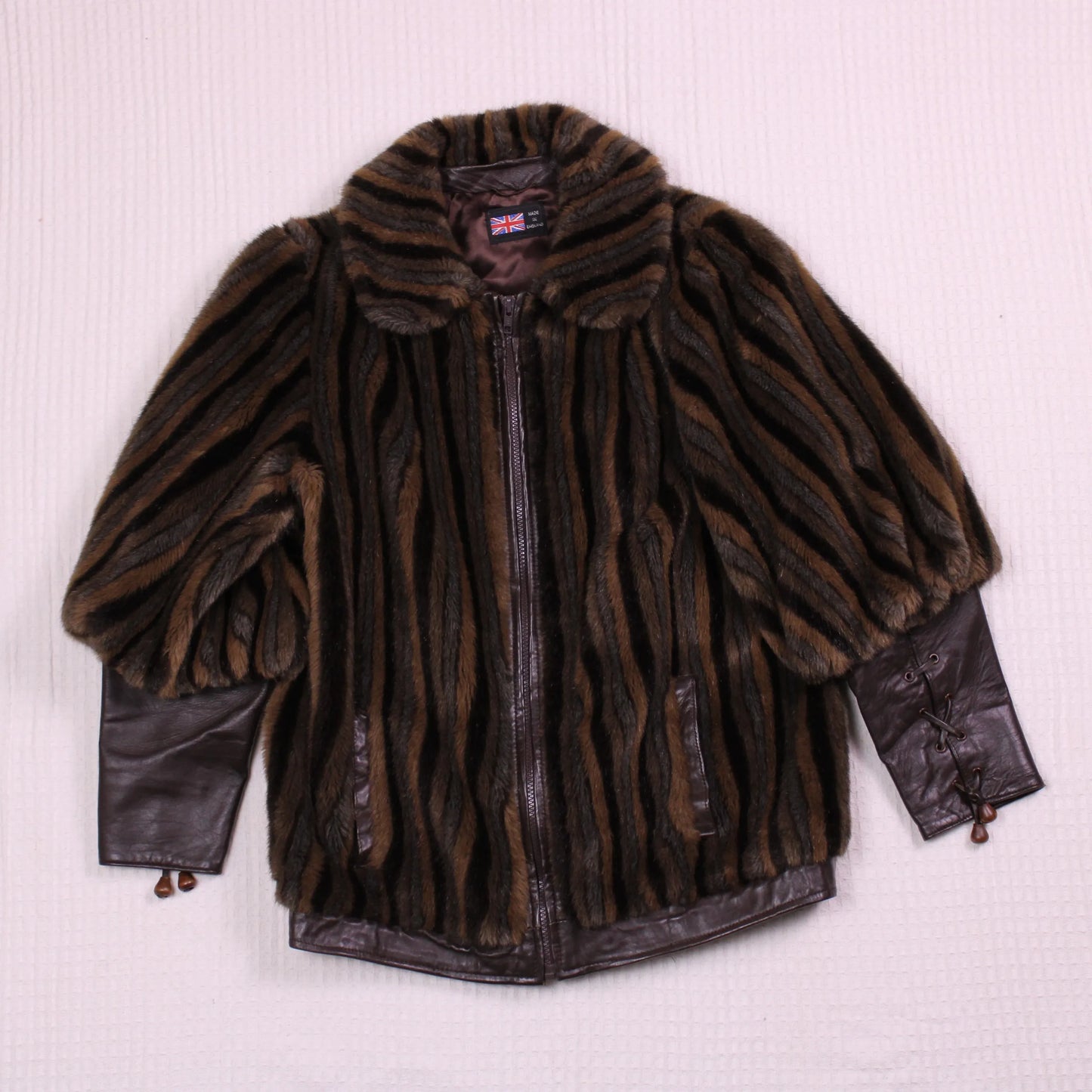 Vintage - London Leathers by Lilli Ann - Faux Fur & Leather Stripped Jacket
