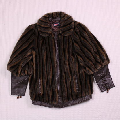 Vintage - London Leathers by Lilli Ann - Faux Fur & Leather Stripped Jacket