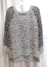 Load image into Gallery viewer, Escio - Pearl, Black &amp; Beige, Knobbly Knit Sweater w/ Embroidered Mesh Knit Sleeves - Size XL