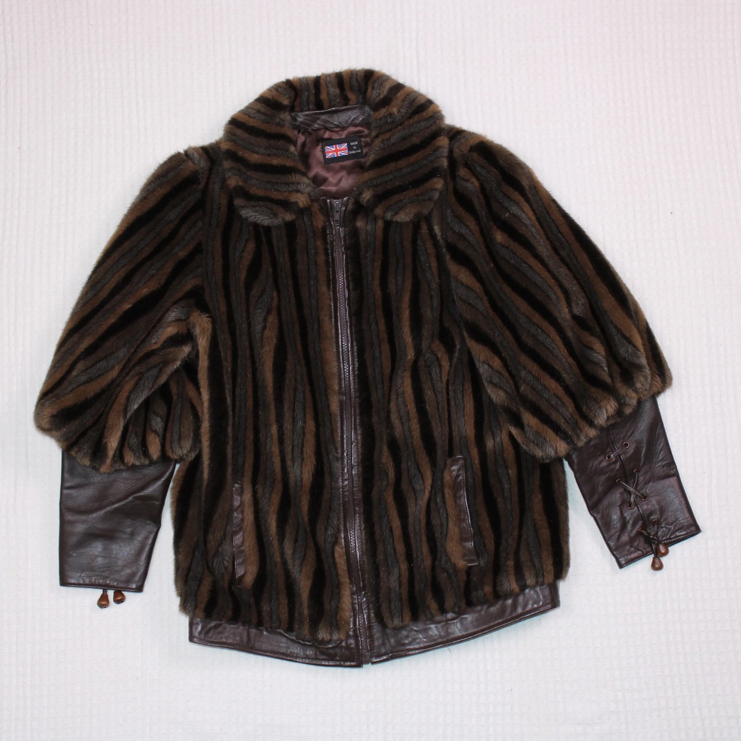 Vintage - London Leathers by Lilli Ann - Faux Fur & Leather Stripped Jacket