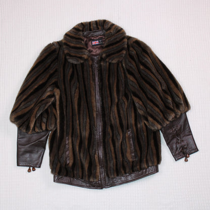 Vintage - London Leathers by Lilli Ann - Faux Fur & Leather Stripped Jacket