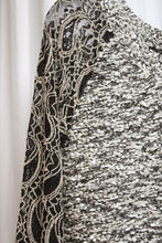 Load image into Gallery viewer, Escio - Pearl, Black &amp; Beige, Knobbly Knit Sweater w/ Embroidered Mesh Knit Sleeves - Size XL