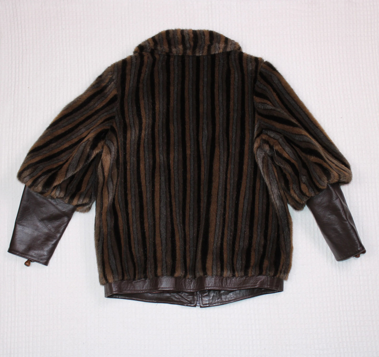 Vintage - London Leathers by Lilli Ann - Faux Fur & Leather Stripped Jacket