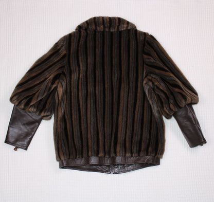 Vintage - London Leathers by Lilli Ann - Faux Fur & Leather Stripped Jacket