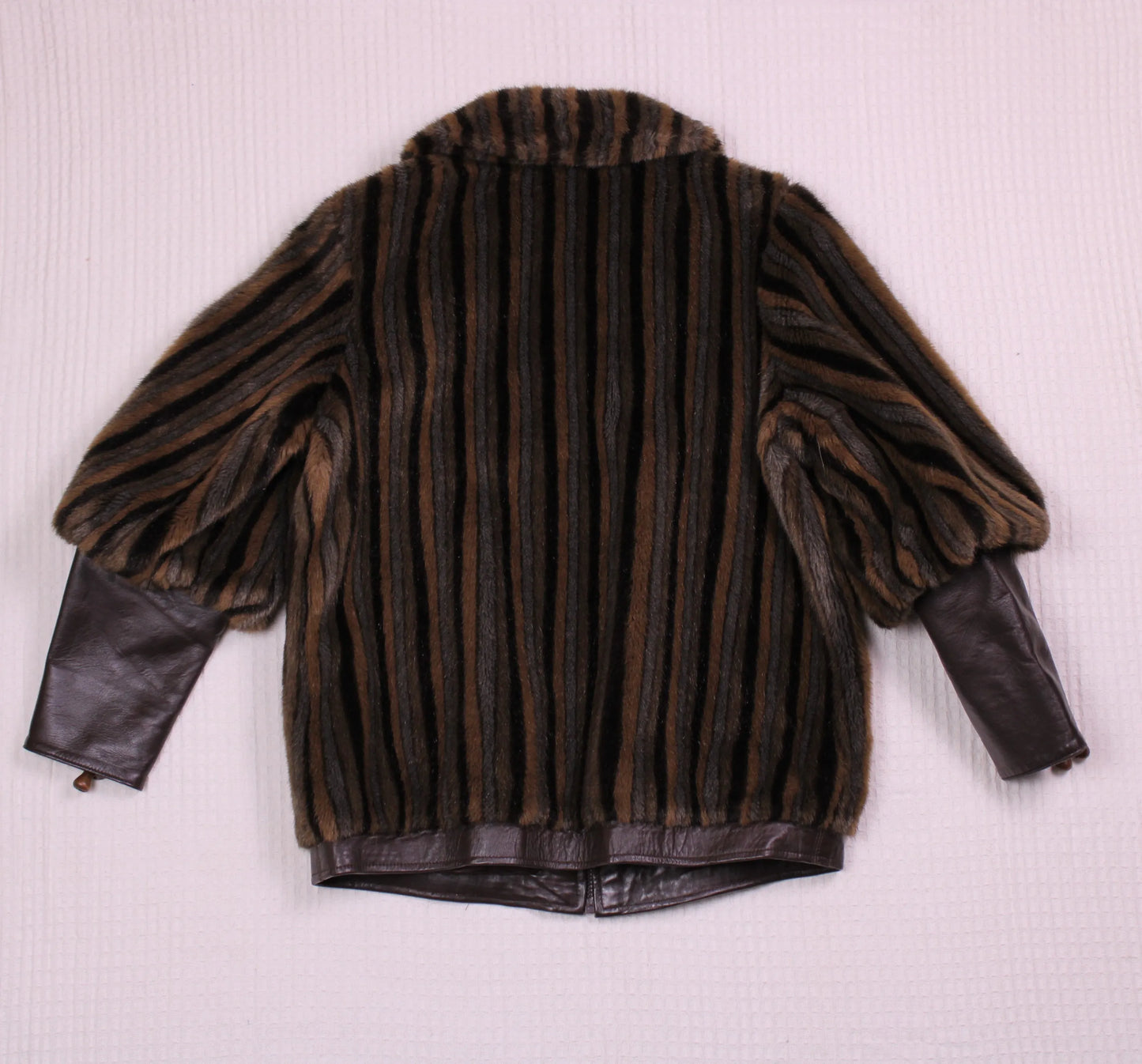 Vintage - London Leathers by Lilli Ann - Faux Fur & Leather Stripped Jacket