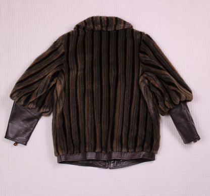 Vintage - London Leathers by Lilli Ann - Faux Fur & Leather Stripped Jacket
