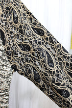Load image into Gallery viewer, Escio - Pearl, Black &amp; Beige, Knobbly Knit Sweater w/ Embroidered Mesh Knit Sleeves - Size XL