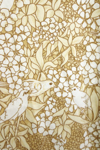 Vintage 70's - Koret of California - Tan & White, Bird & Floral Print Button Front Shirt - 18" Shoulders, 22" Chest (pit to pit)