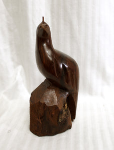 Hand Carved Wooden Quail Statuette- 9.25" h