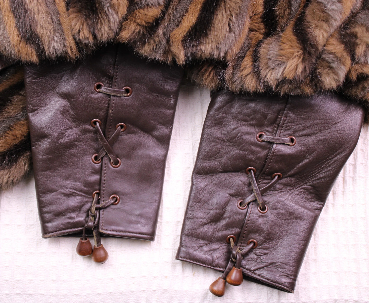 Vintage - London Leathers by Lilli Ann - Faux Fur & Leather Stripped Jacket