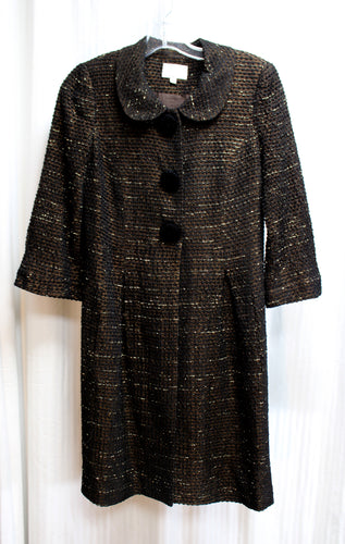 Alberto Makali - Black & Brown Textured Midweight Coat w/ Metallic Gold Threads - Size 4