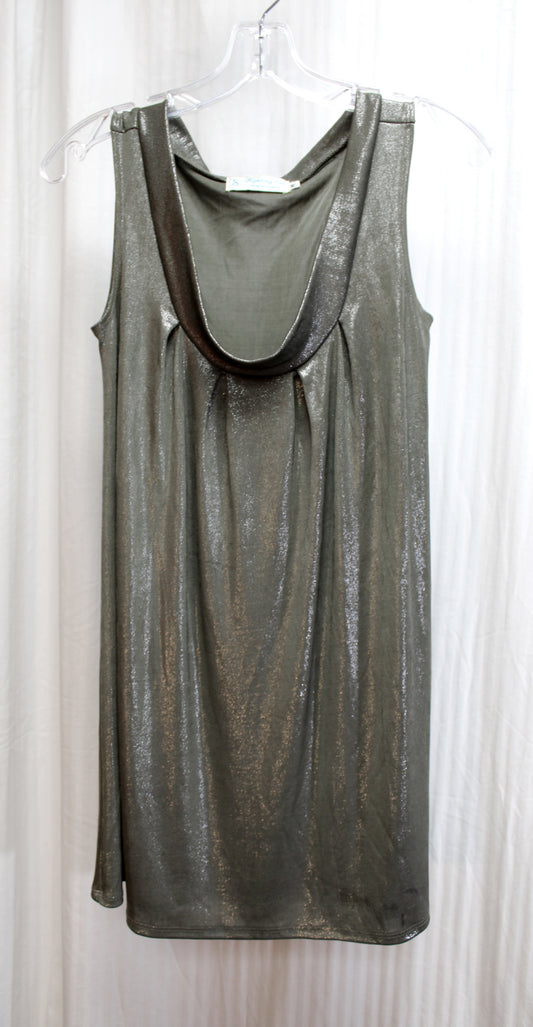 Vintage - Fighting Eel (Hawaii) - Sleeveless Scoop Neck Silver Metallic Dark Gray Mini Dress - Size M
