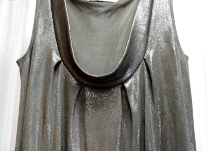 Vintage - Fighting Eel (Hawaii) - Sleeveless Scoop Neck Silver Metallic Dark Gray Mini Dress - Size M