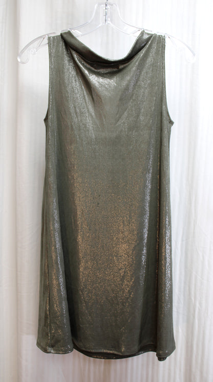 Vintage - Fighting Eel (Hawaii) - Sleeveless Scoop Neck Silver Metallic Dark Gray Mini Dress - Size M