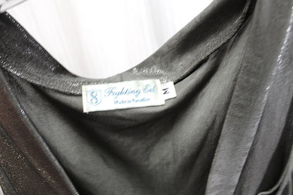 Vintage - Fighting Eel (Hawaii) - Sleeveless Scoop Neck Silver Metallic Dark Gray Mini Dress - Size M