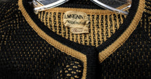 Load image into Gallery viewer, Vintage 1950&#39;s - I. Magnin &amp; co. - Black &amp; Tan 100% Wool Button Front 3/4th Sleeve Cardigan - See Measurements (18&quot; Chest pit to pit)