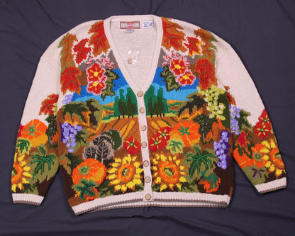 Cardigan Bay - Vintage - Autumn Harvest Themed Hand-Knitted Button-Front Sweater - Size 1X