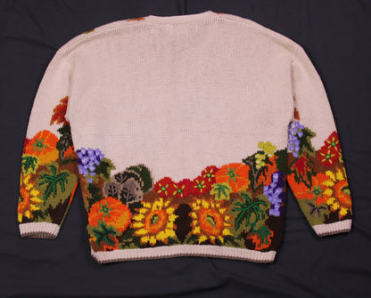Cardigan Bay - Vintage - Autumn Harvest Themed Hand-Knitted Button-Front Sweater - Size 1X