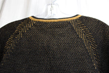 Load image into Gallery viewer, Vintage 1950&#39;s - I. Magnin &amp; co. - Black &amp; Tan 100% Wool Button Front 3/4th Sleeve Cardigan - See Measurements (18&quot; Chest pit to pit)