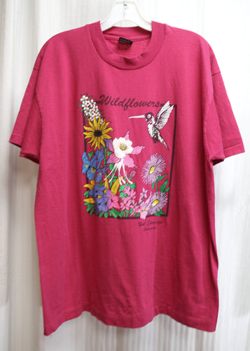 Vintage Single Stitch - Magenta Pink - Hot Springs Arkansas Wildflowers w/ Hummingbird T-Shirt - Size XL