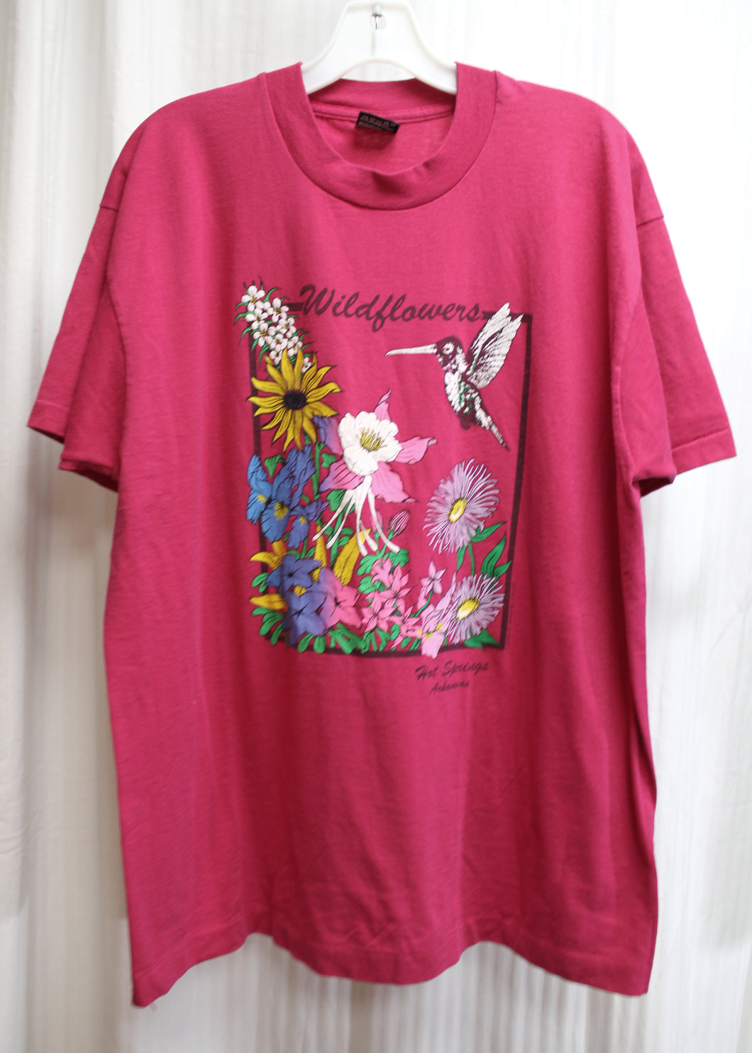 Vintage Single Stitch - Magenta Pink - Hot Springs Arkansas Wildflowers w/ Hummingbird T-Shirt - Size XL
