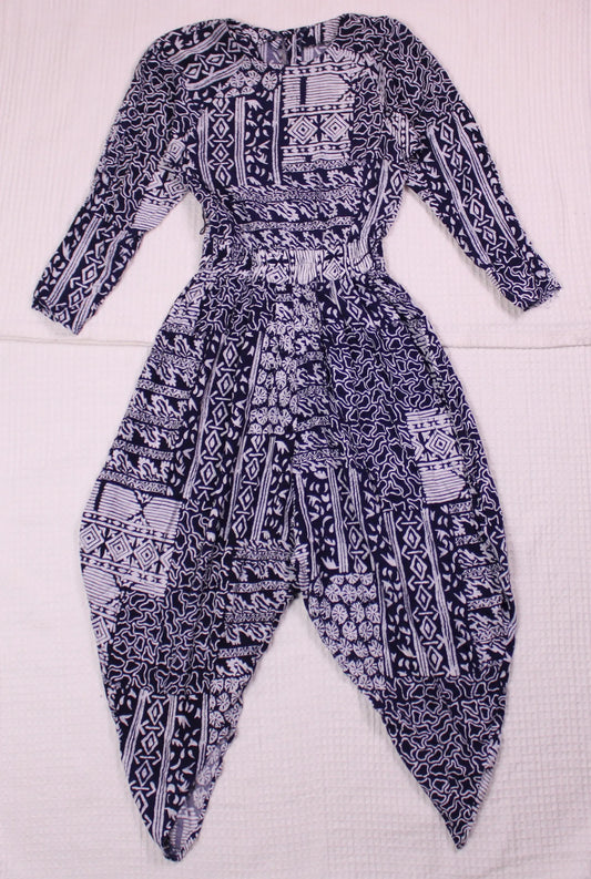 My Michelle - Vintage - Blue & White Tribal Patchwork Print Jumpsuit - Size 9/10