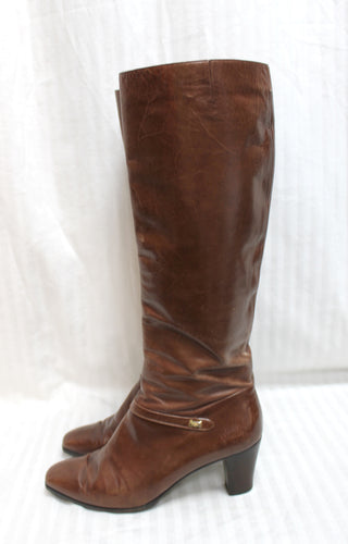 VTG- Salvatore Ferragamo - Brown Leather Heeled Knee Boots - Size 7B