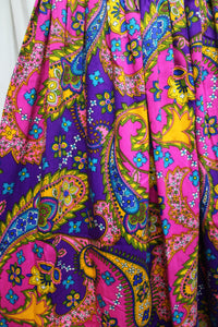 Vintage 60's/70's - Bright Paisley fine Barkcloth Maxi Skirt - Size 23.25" Waist