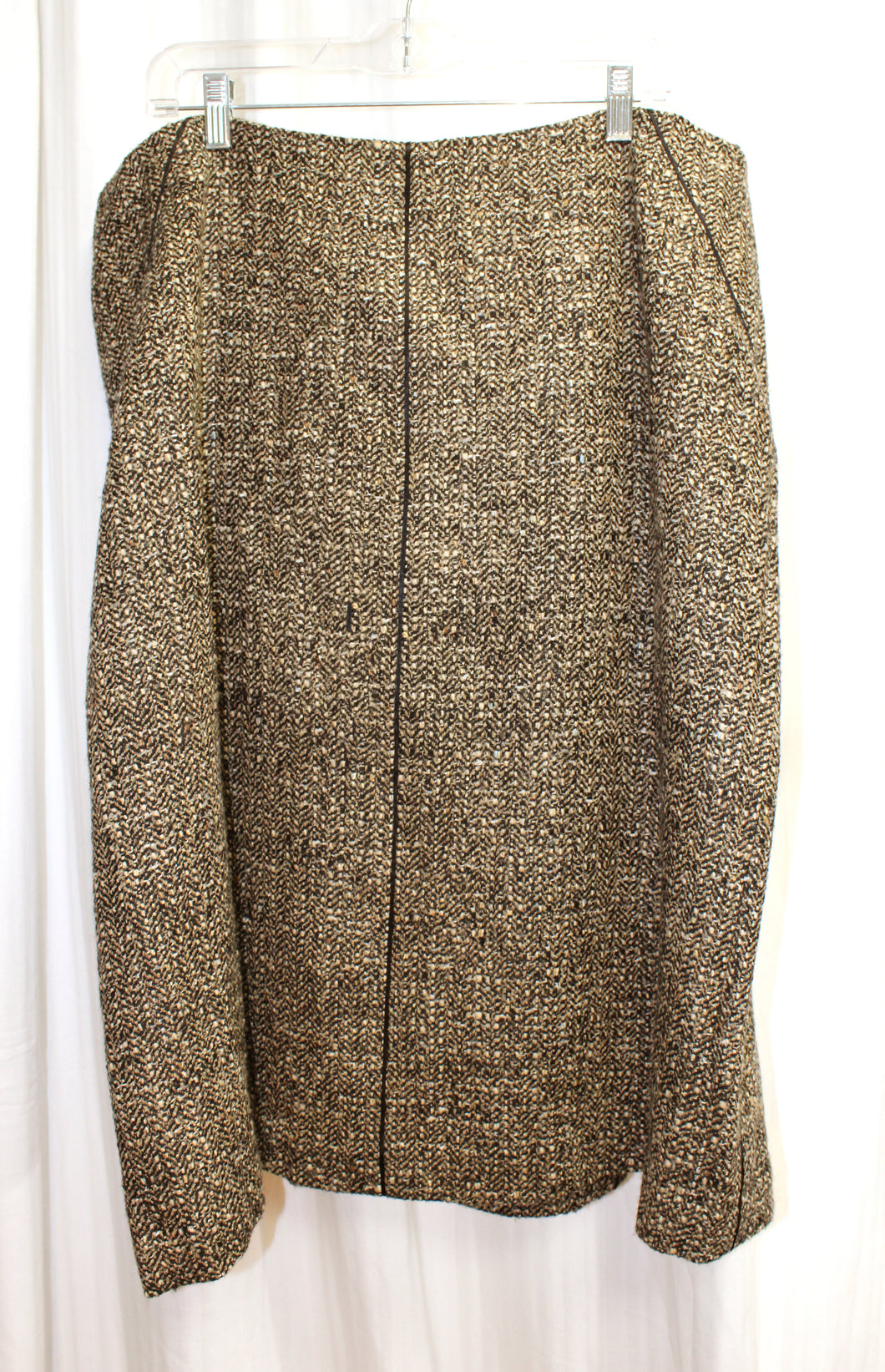 Talbots - Brown, Tans & Black Wool Blend Tweed Skirt w/ Black Piping Detailing - Size 22W