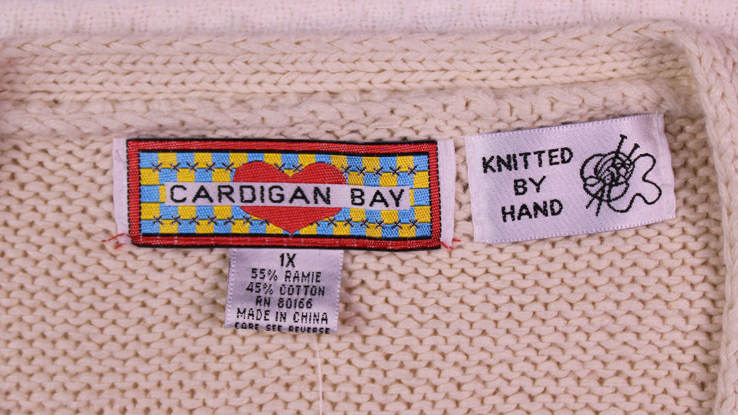 Cardigan Bay - Vintage - Autumn Harvest Themed Hand-Knitted Button-Front Sweater - Size 1X